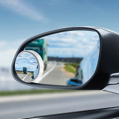 Eliteridegear 2PCS car blind spot rear view mirrors with round frames, wide angle, and 360° rotation for better side visibility.