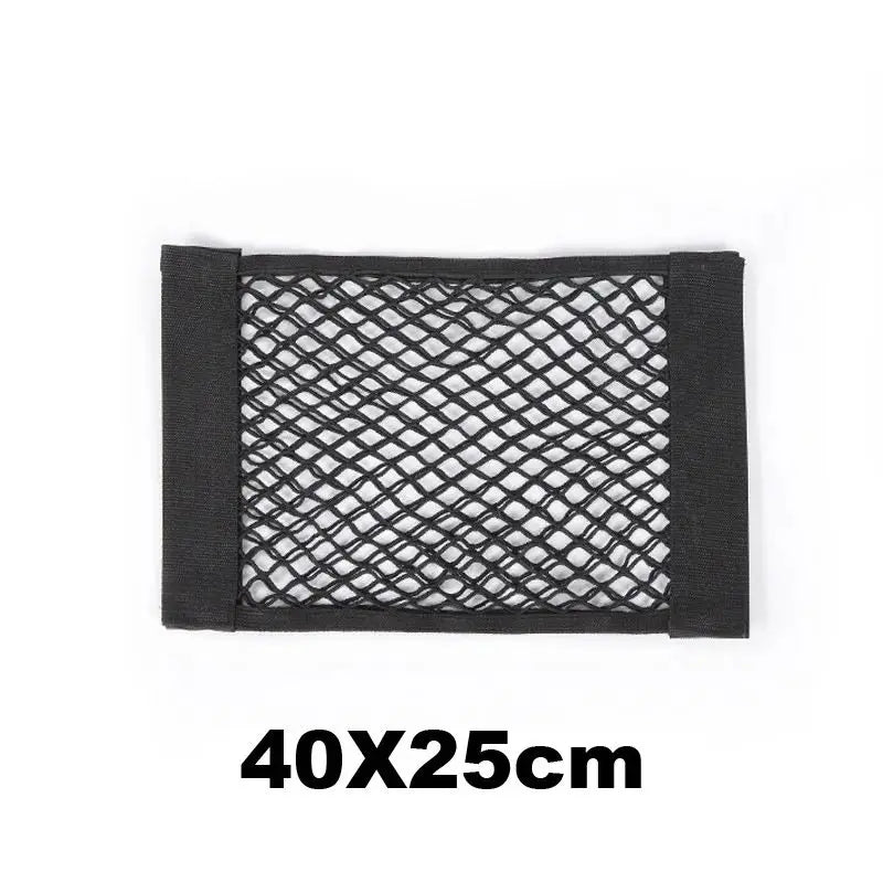 Eliteridegear car trunk mesh organizer with storage net and seat back pockets for vehicle interior organization.