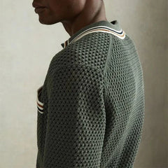 Casual hollow-out knitted men's vintage shirt with pockets by Adistore, featuring a relaxed fit and textured knit fabric.