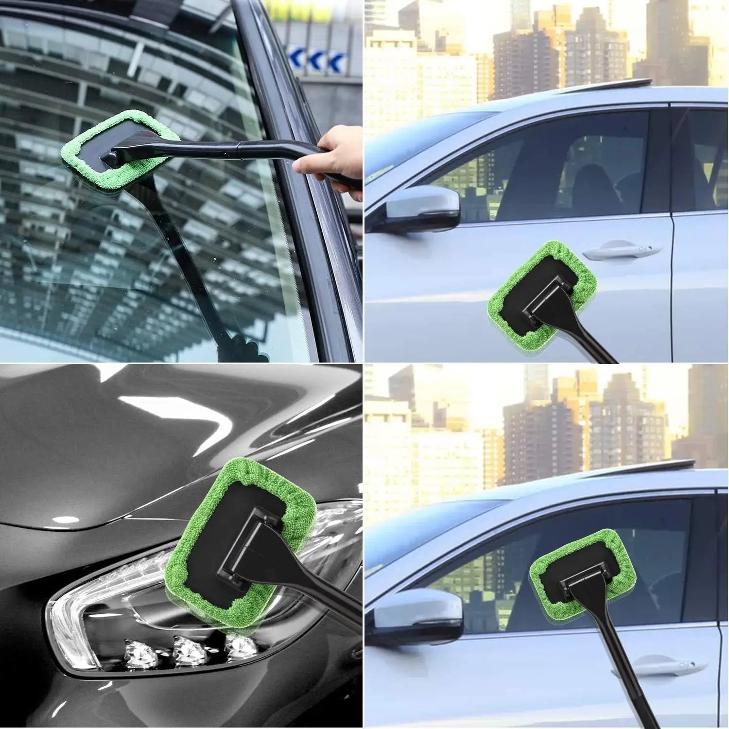 Eliteridegear windshield cleaning tool with automatic window cleaner and 5 reusable cloth pads for automotive interior cleaning.