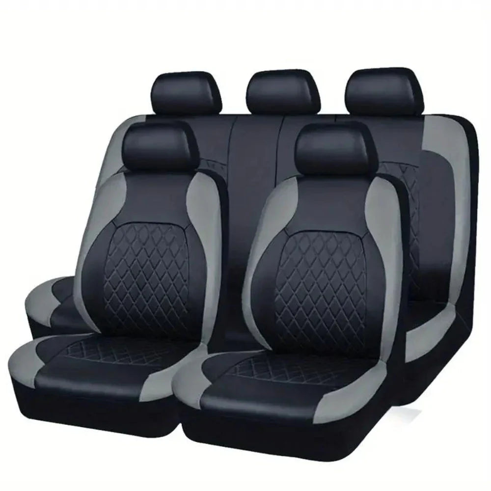 Black universal car seat covers by Eliteridegear, featuring stylish sports design and durable PVC material for vehicle seats.