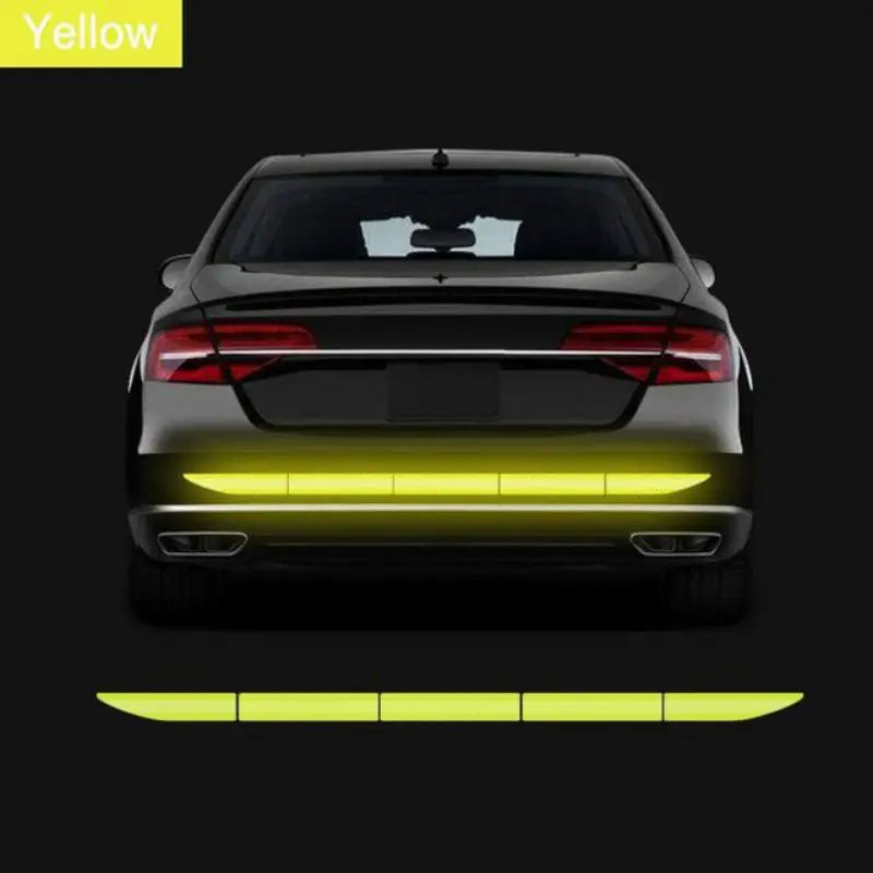 Reflective car warning safety tape by Eliteridegear on automobile trunk with anti-collision reflective strips for enhanced visibility.
