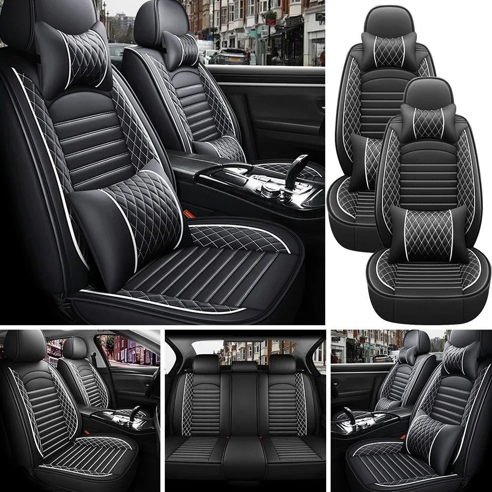 Eliteridegear 5-seats PU leather universal car seat covers set with front and rear cushions visible in the image.