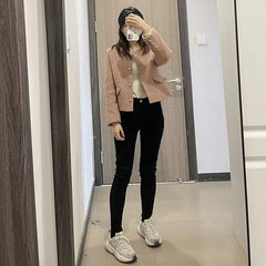 Women’s thermal skinny fleece jeans by Adistore, winter warm stretch denim ladies jeans with cozy fleece lining.