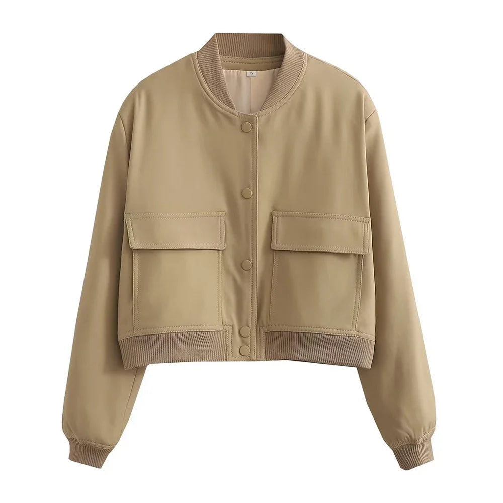 Adistore SLTNX TRAF women's bomber jacket with long sleeves and pockets, stylish ladies jacket in black fabric.
