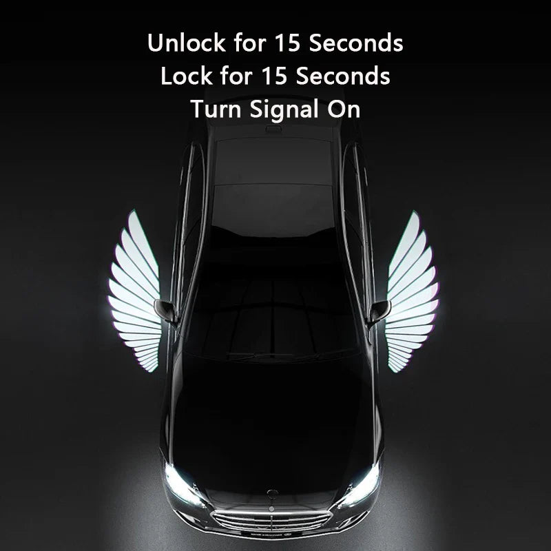 Universal Eliteridegear Car LED Puddle Door Lights with angel wings projection for side mirrors, illuminating the ground when doors open