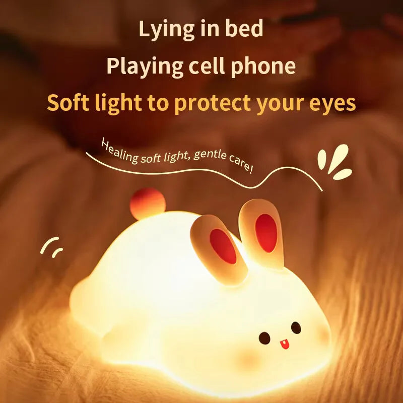 Cute bunny cartoon night light from shopxpress.uk, USB rechargeable with touch dimming, ideal for children's bedside sleep.
