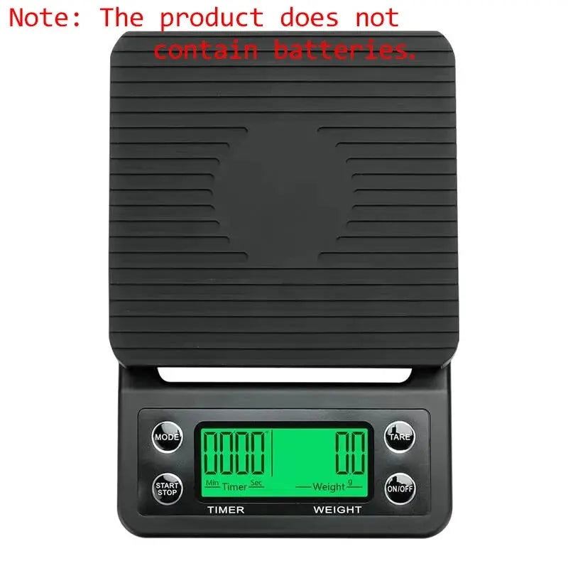 Black digital precision coffee dropping scale with LCD display, 0.1g accuracy, and timer from Adistore for accurate coffee brewing.