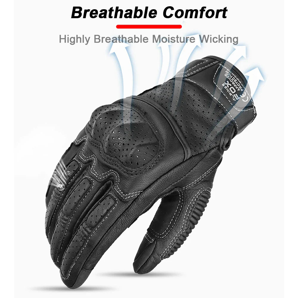 Eliteridegear summer retro perforated leather motorcycle gloves for men and women, full finger motocross biker gloves, M-XXL size