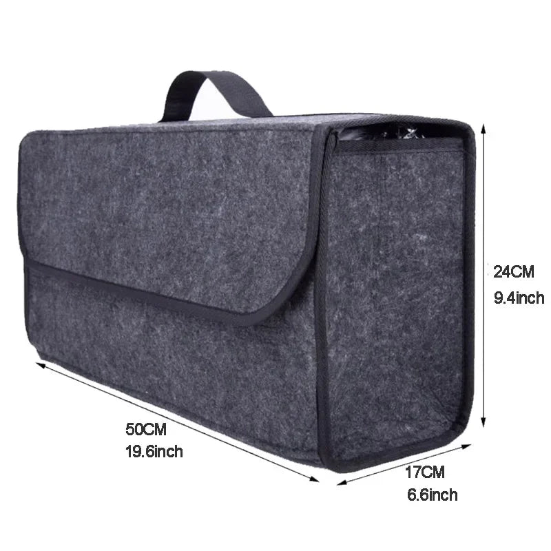 Large Eliteridegear anti-slip compartment car trunk organizer with soft felt storage box for tools and accessories.