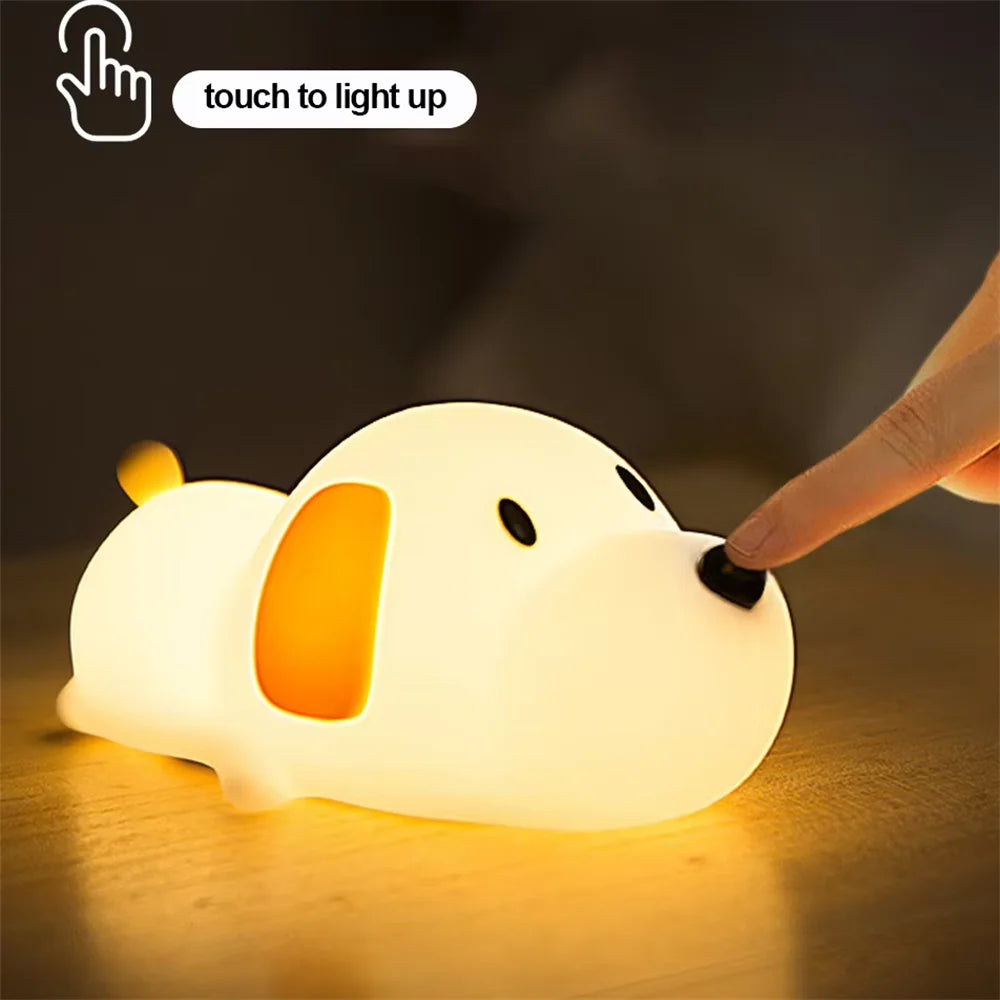 Cute bunny cartoon night light with USB charging and touch dimming, ideal for children's bedside sleep and bedtime gift.