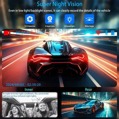 Eliteridegear 3 lens car recorder with front and rear cameras, 1080P resolution, night vision, WiFi, and included memory card.