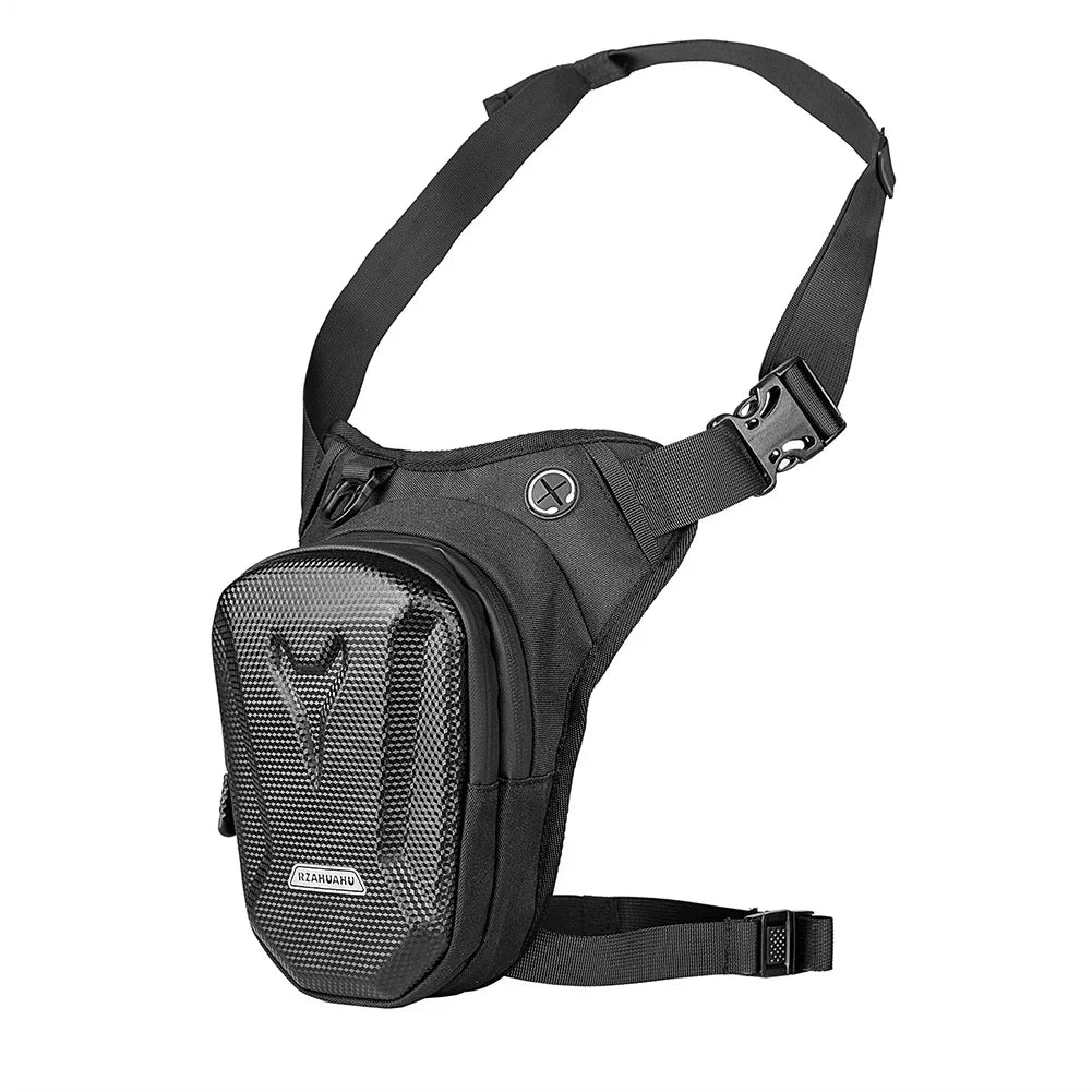 Eliteridegear motorbike drop waist leg bag with EVA hard shell, side pockets, ideal for outdoor motorcycle riding and casual waist storage.