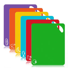 EUChoice Colorful Flexible Non Slip Cutting Mats 6Pcs Icons Kitchen for Home Cooks Cross Contamination Safe