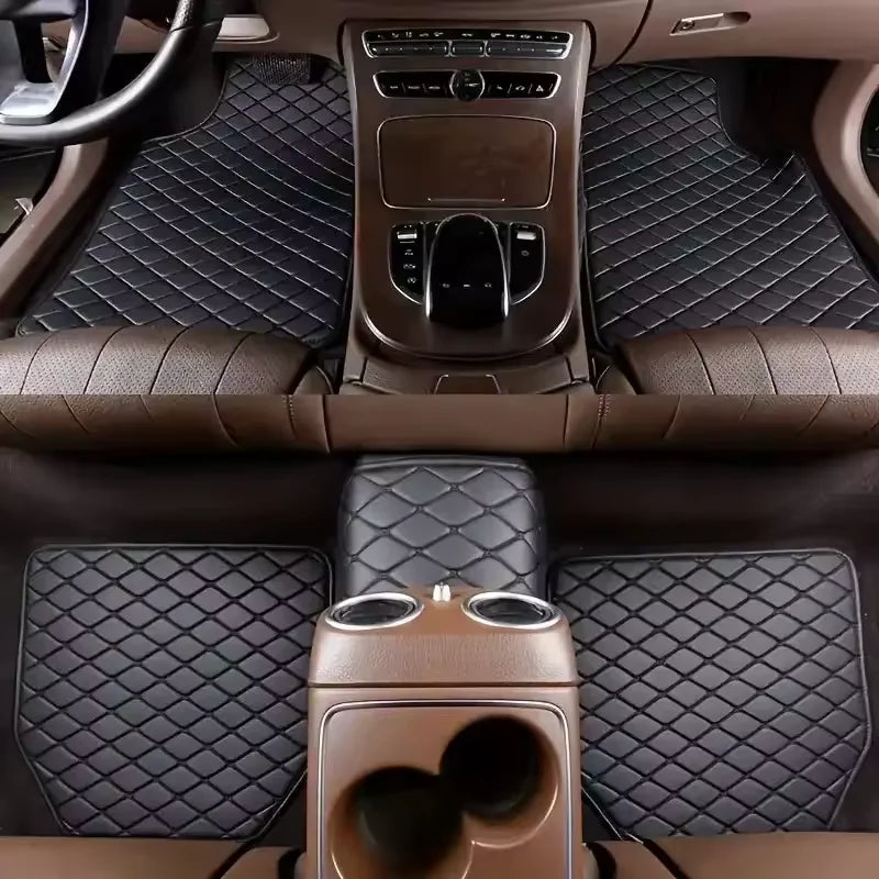 Set of 5 waterproof leather car floor mats by Eliteridegear, universal auto foot pad protectors for vehicle interiors.
