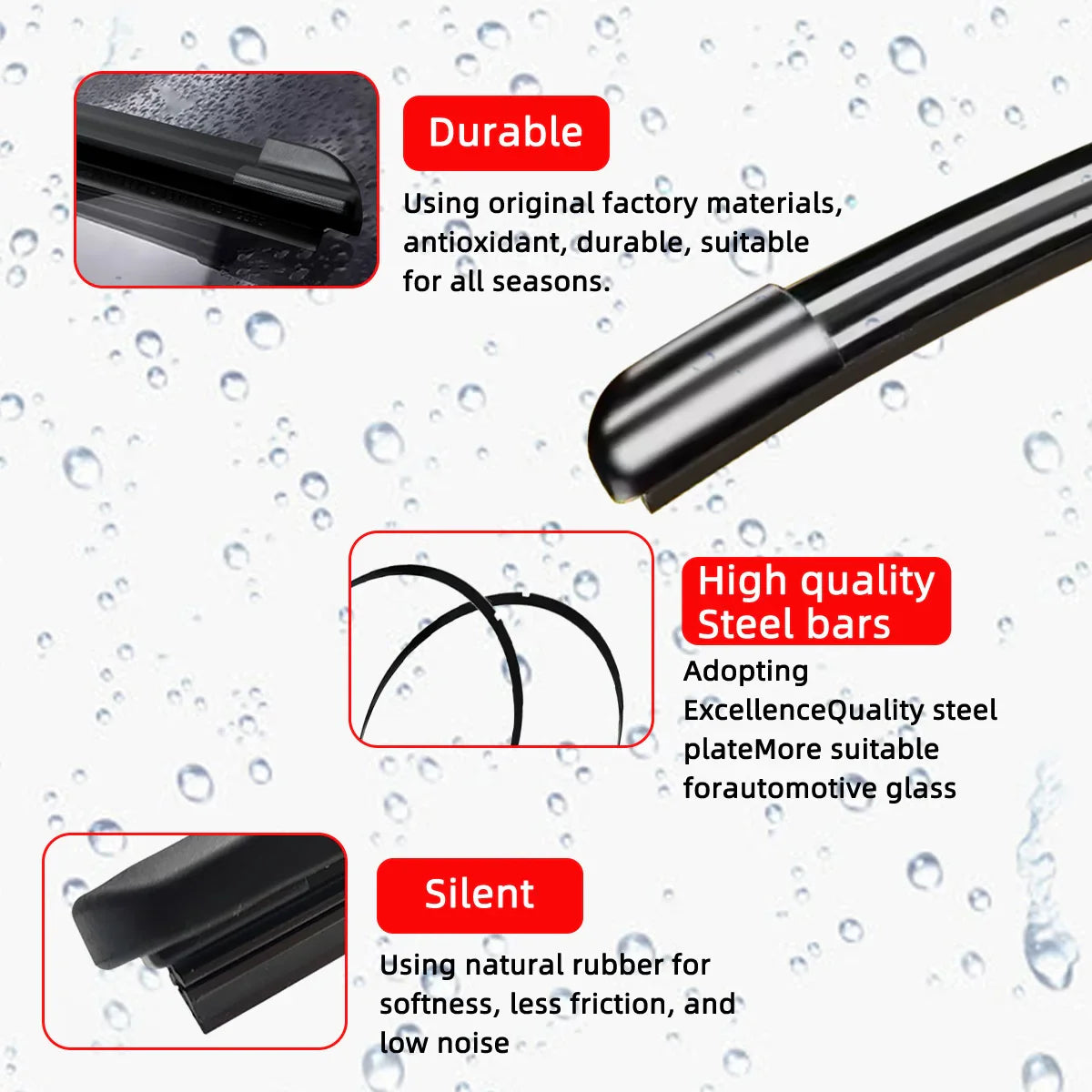 Car Windshield Wiper Blade J/U-Shaped Universal Windshield Wiper Natural Rubber Accessories 14"15"16"17"18"19"20"21"22"24"26" - shopxpress.uk