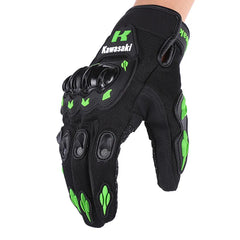 Eliteridegear Kawasaki breathable full finger motorcycle gloves with non-slip, wear-resistant motocross design and padded palms.