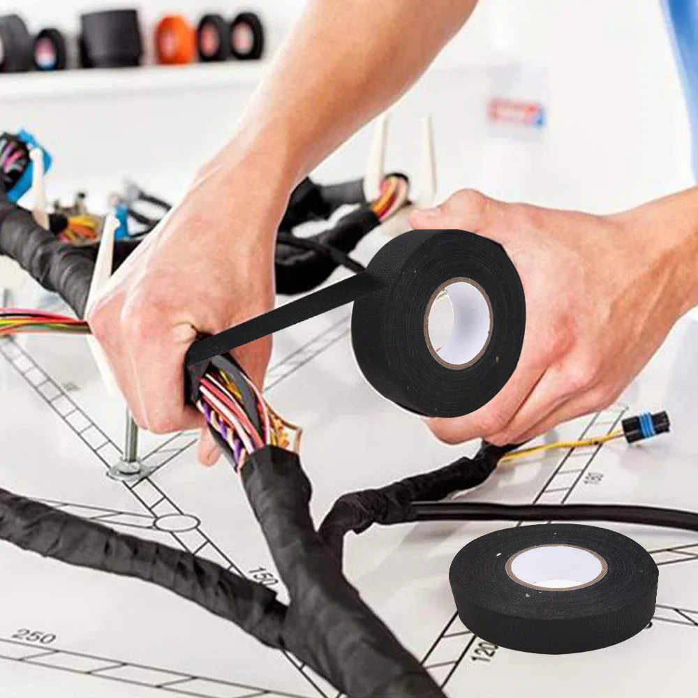 Eliteridegear heat-resistant automotive wiring harness tape, adhesive cloth fabric for cable protection and loom insulation.