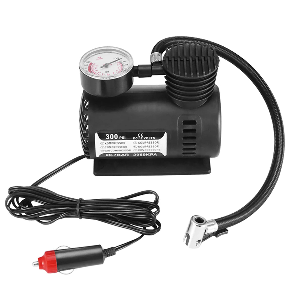 Eliteridegear small air pump inflator with compact design, suitable for vehicle tires and sports equipment, shown in use.