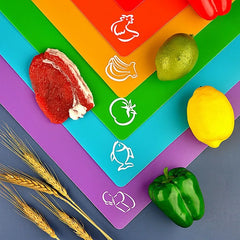 EUChoice Colorful Flexible Non Slip Cutting Mats 6Pcs Icons Kitchen for Home Cooks Cross Contamination Safe