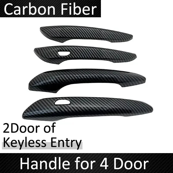 Chrome door handle cover set with ABS carbon fiber finish, designed for stylish vehicle door styling by Eliteridegear.