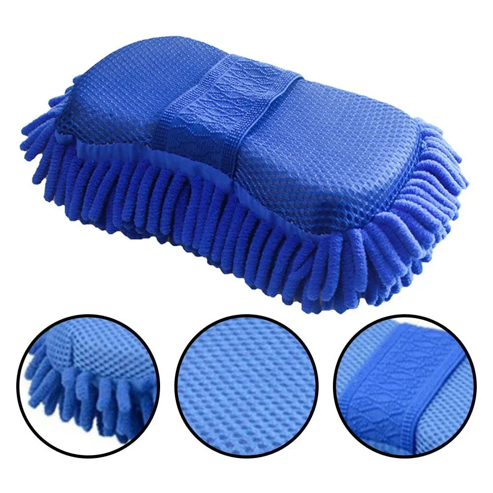 Blue microfiber chenille car wash sponge and cleaning brush from Eliteridegear, ideal for auto washing and detailing.