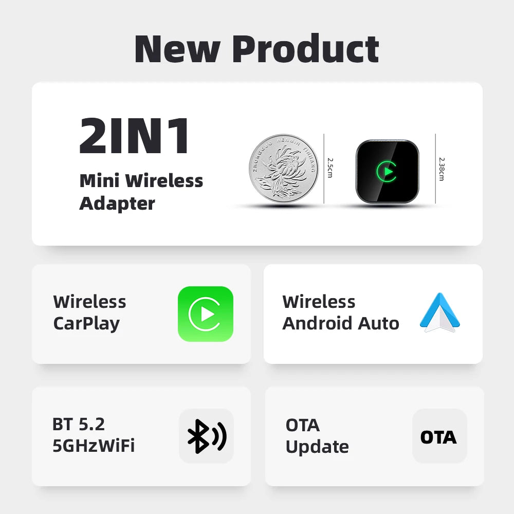 Qzonnect 2025 New Wireless CarPlay & Android Auto Adapter | Wireless Dongle – Ultra-Compact | For Factory-Wired CarPlay AA