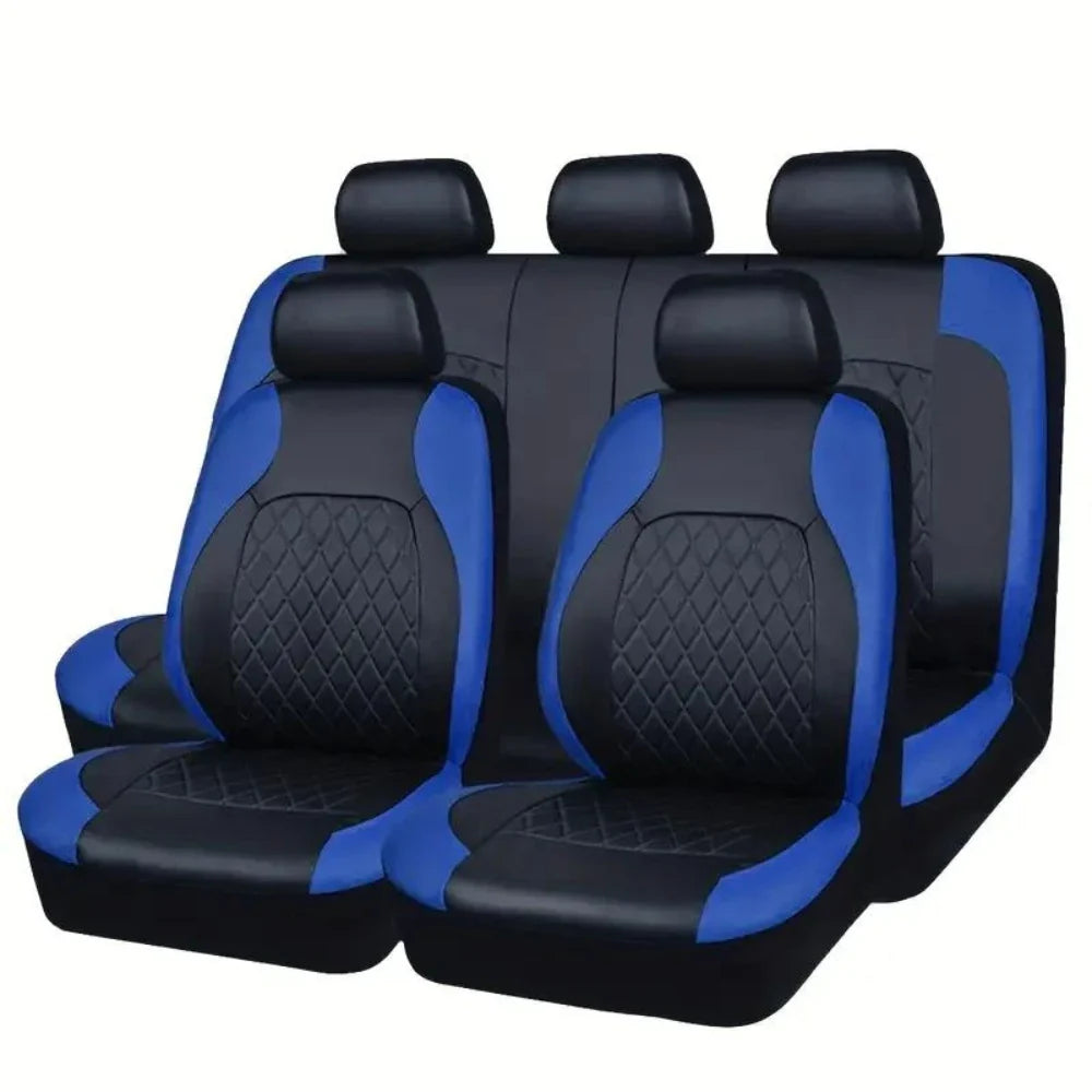 Black Eliteridegear sports car seat covers made of durable PVC, designed for universal fit and stylish protection.