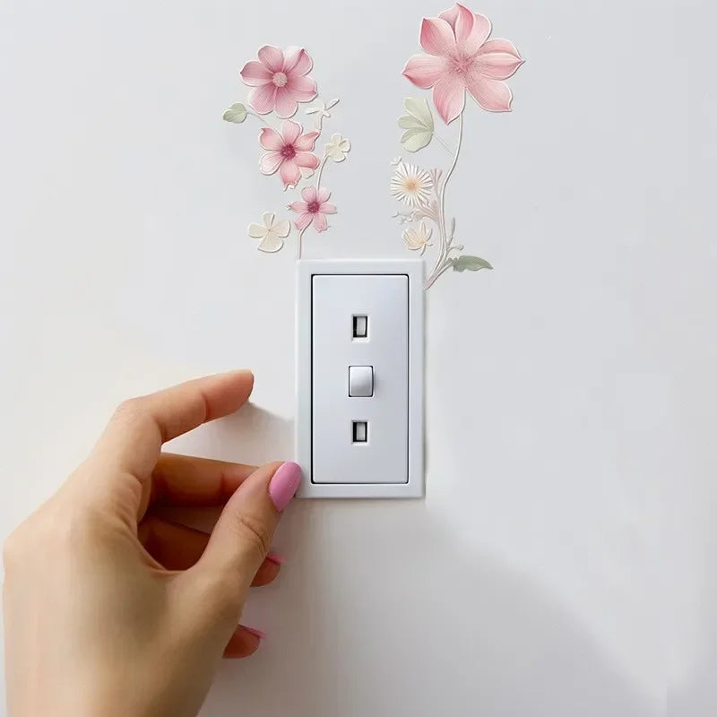 Flower Light Switch Sticker – Waterproof Bedroom Decor
