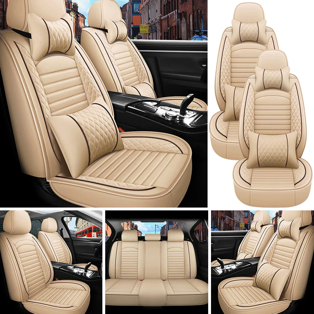 Eliteridegear 5-seat PU leather universal car seat covers set with front and rear cushions, designed for full vehicle protection.