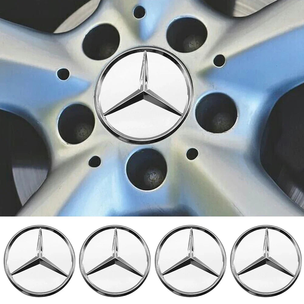 Silver 75mm car wheel center caps for Benz, set of 4 or 8, with emblem, designed for all models, by Eliteridegear