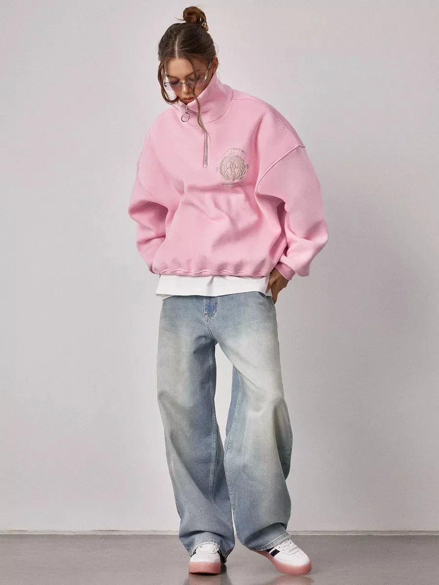 Adistore ZESSAM Club graphic women's long sleeve sweatshirt with collar, stylish and comfortable casual wear.