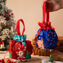 Festive Christmas Gift Bag Drawstring Pouch For Parties