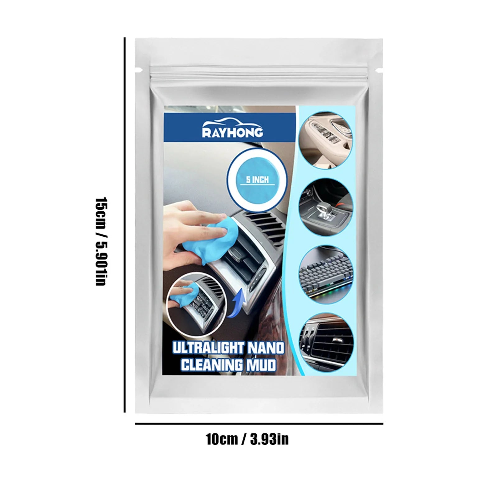 Eliteridegear car dust cleaning mud for interior air vents and dashboard, used to remove dirt and dust from vehicle surfaces.
