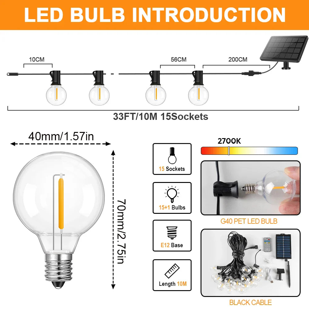 Ganriland G40 Solar String Lights Weatherproof Patio