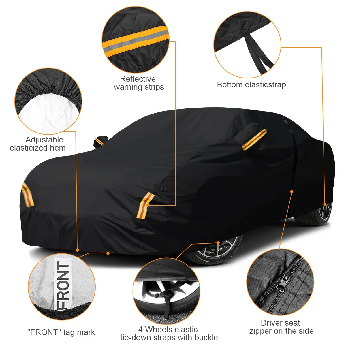 Eliteridegear NEVERLAND car cover in black, full exterior protection, made of 190T polyester taffeta, size XL 500x185x150cm