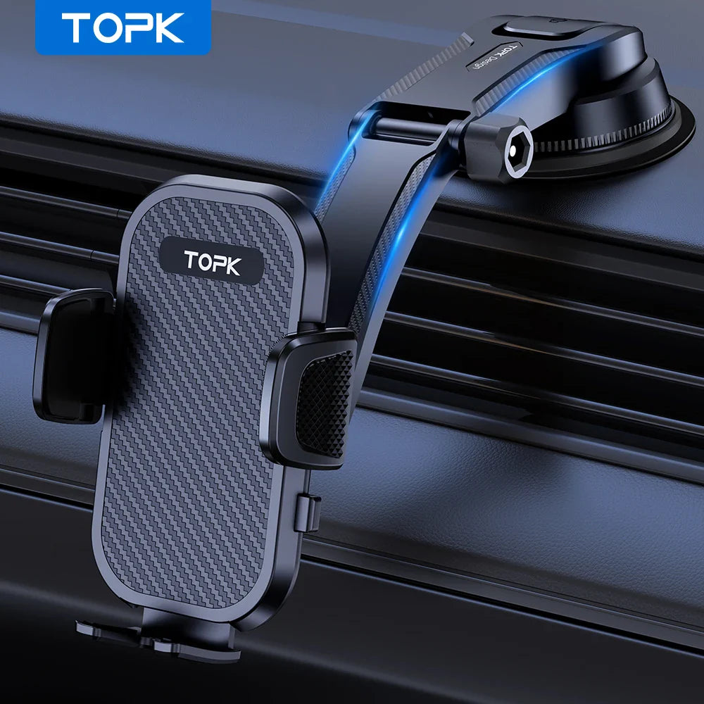 Eliteridegear TOPK gravity dashboard car phone holder stand with adjustable grip and easy installation on vehicle dashboard