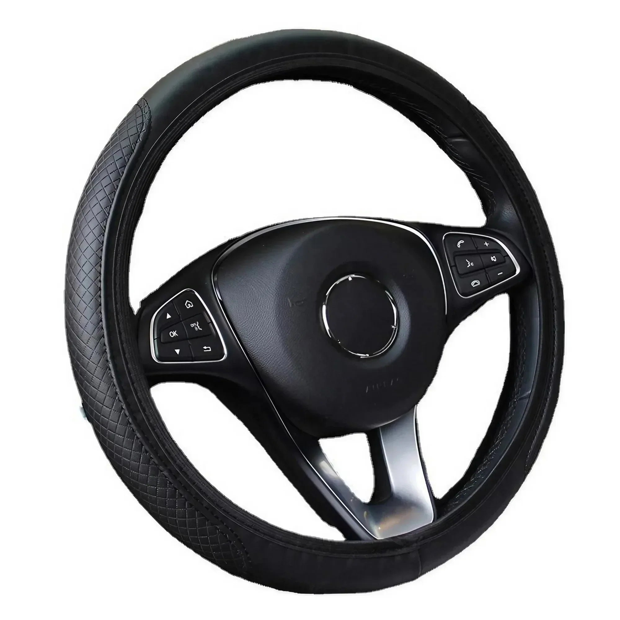 Eliteridegear breathable PU leather universal car steering wheel cover with anti-slip grip, interior decoration accessory.