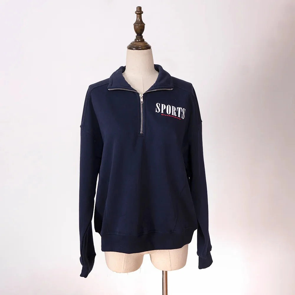 Women's ZESSAM Club graphic sweatshirt by Adistore, long sleeve with collar, featuring a stylish graphic design and comfortable fit.