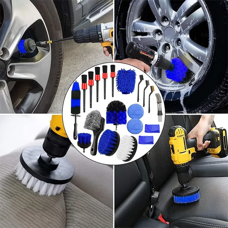 Eliteridegear wheel and tire brush kit with 20 drill brushes for car cleaning and detailing.