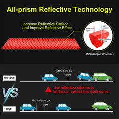 Reflective warning safety tape strips on a car exterior, designed for anti-collision visibility on automobile trunks by Eliteridegear.