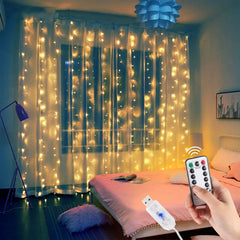 FENGRISE LED Curtain Garland Lights With Remote USB Wedding