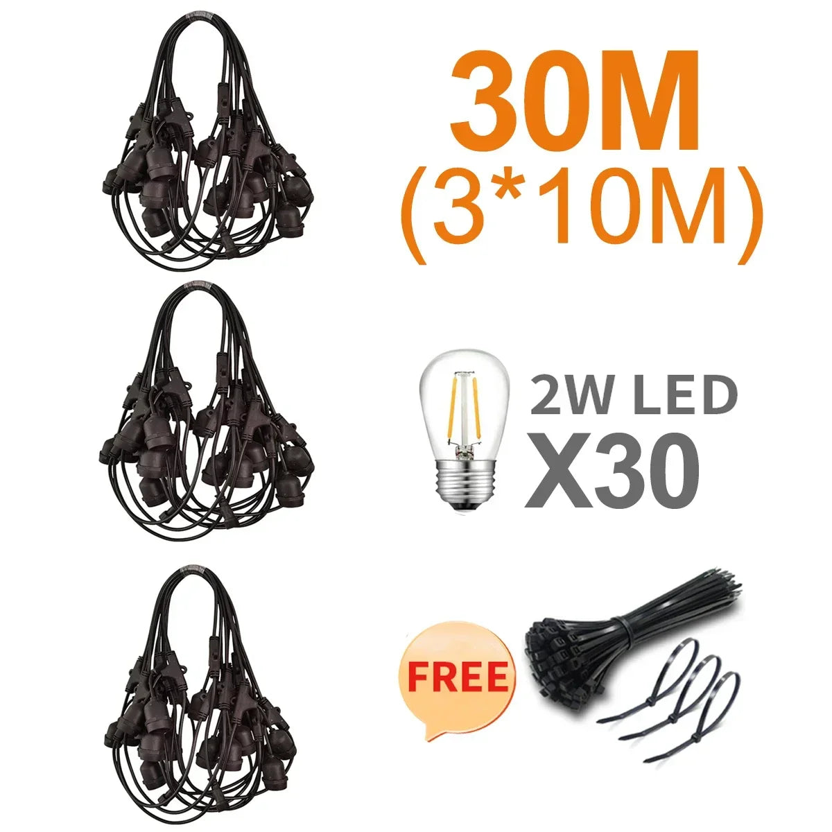 Foroureyes Outdoor Festoon LED Fairy Lights 30m Warm White