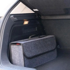 Large Eliteridegear soft felt car trunk organizer with multiple compartments for anti-slip storage and automotive accessories.