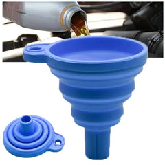 Foldable Eliteridegear funnel for fuel, beer, and oil transfer, portable kitchen accessory tool, collapses for easy storage.