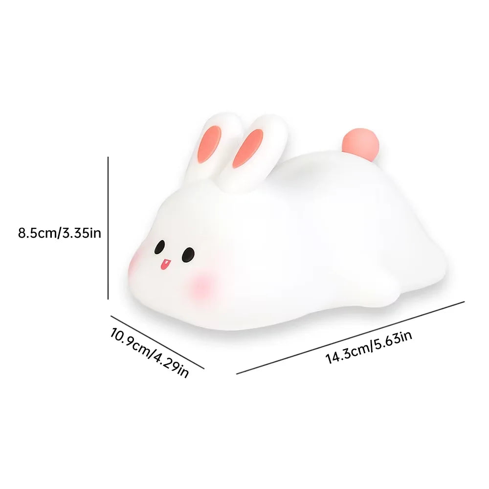 Cute bunny cartoon night light with USB rechargeable touch dimming feature, ideal as a children's bedside sleep gift.