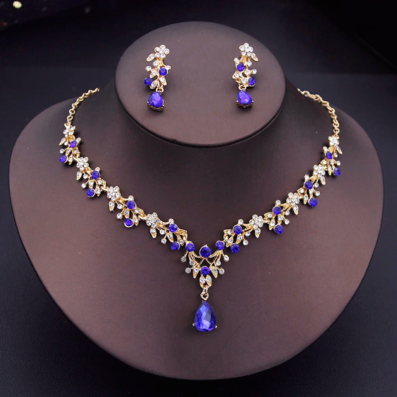 Exquisite Dangle Earrings and Necklace for Women Elegant Jewelry Set Flower Design Shining Rhinestone Necklace set Wedding