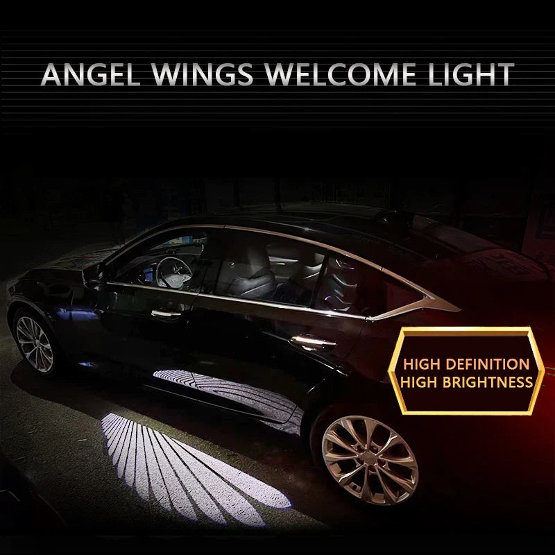 Eliteridegear Car LED Puddle Door Lights with angel wings projection, designed for side mirrors, universal fit, and stylish illumination.