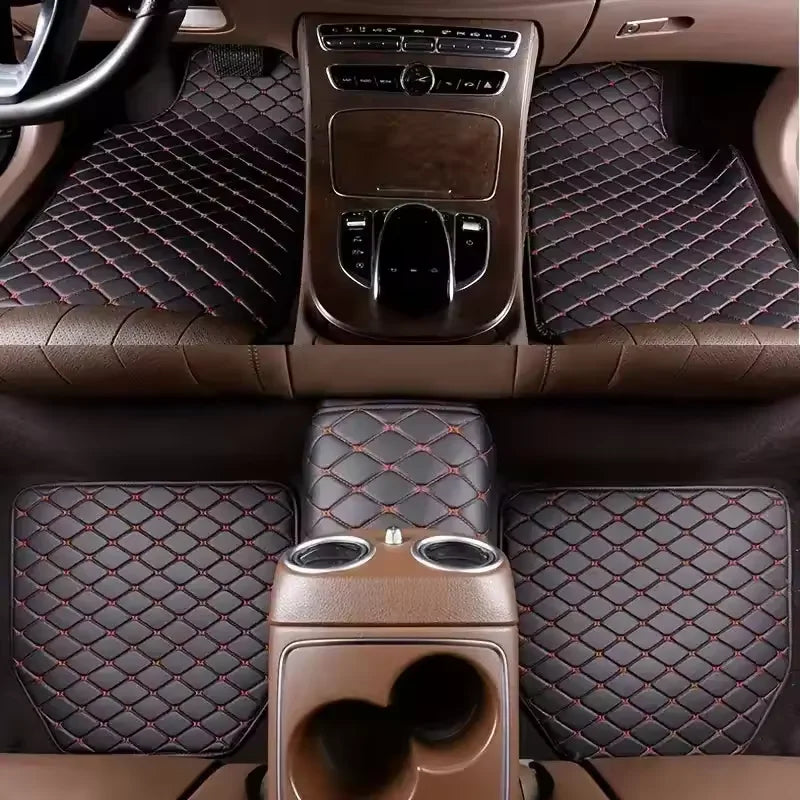 Set of 5 waterproof leather car floor mats by Eliteridegear, universal auto foot pad protectors for vehicle interior.