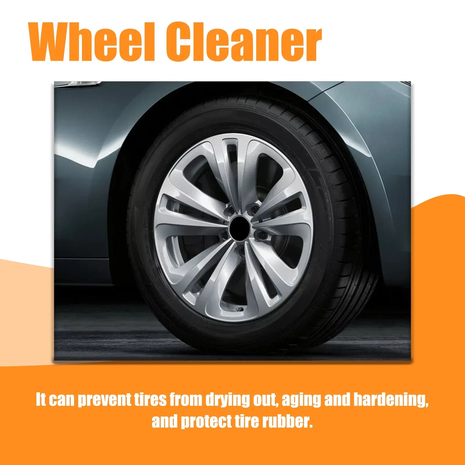 Rayhong 120ML car tire cleaner and rust removal spray by Eliteridegear, showing a clean tire surface ready for maintenance.